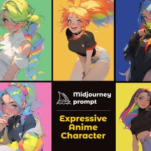 Midjourney profesional incita a chicas anime expresivas para artistas, ilustración generada por Ai de chica manga personalizable, mejor mensaje a mitad de viaje