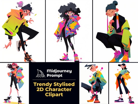 Custom AI Anime Character Illustration, Midjourney Prompt 2D Clipart, Trendy & Customisable, Prompt Keyword Stylised 2D Character Clipart