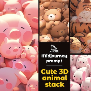 Midjourney Prompt Cute 3D Animal Stack For Artist, Customisable AI Generated Wall Art For Print On Demand, Instant Access, Digital Art