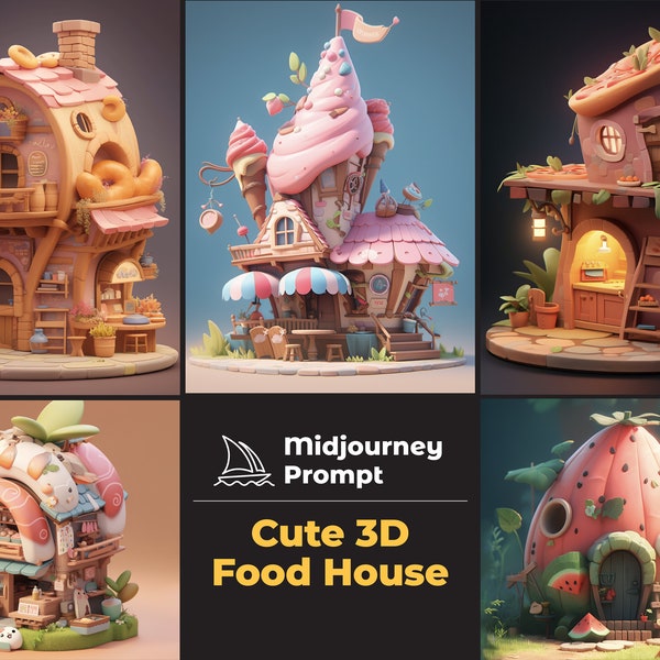 Ultimate Cute 3D Food Houses Midjourney Prompts For Artist, Customisable Dreamy Digital Art, Best Midjourney Prompts, Best Ai Prompts