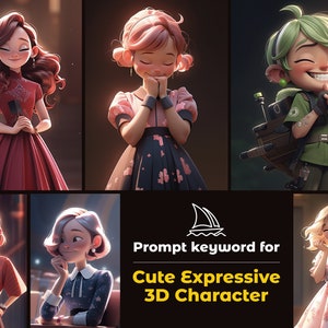 Ultimate Midjourney Prompts Cute Expressive 3D Character, Dostosowywalna AI Generowana Marzycielska Postać 3D Dla Artysty, Najlepszy Ai Prompt