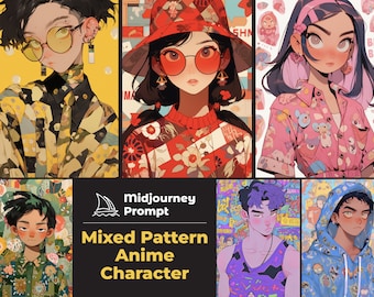 Ultimative gemischte Muster Anime Charakter Midjourney Prompts für Künstler, anpassbare Manga Digital Ai Poster Art, beste Midjourney Prompt