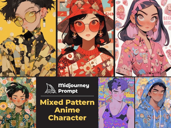 Ultimate Mixed Pattern Anime Character Midjourney Prompts For Artist, Customisable Manga Digital Ai Poster Art, Best Midjourney Prompt