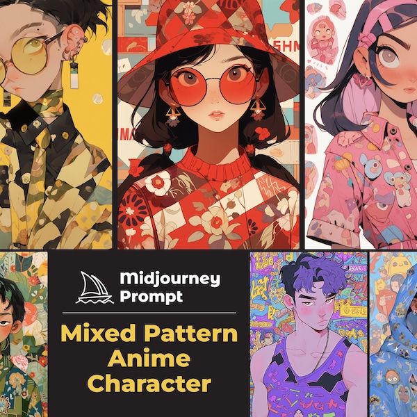Ultimate Mixed Pattern Anime Character Midjourney Prompts For Artist, Customisable Manga Digital Ai Poster Art, Best Midjourney Prompt