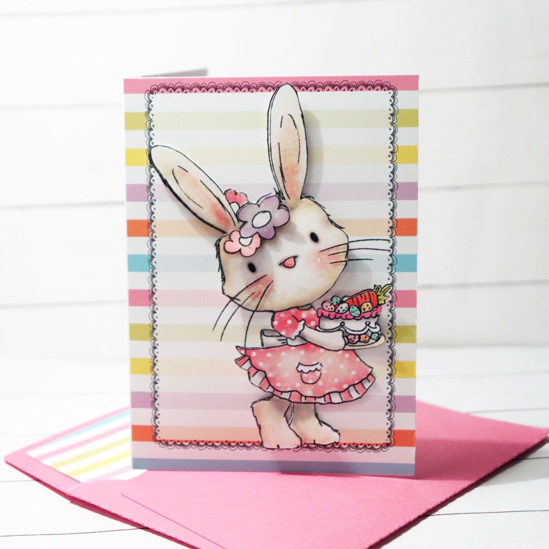 Handmade Layered "easter Bunny With Easter Cake" Card and Matching ...