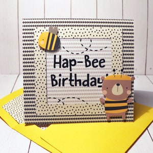 Handmade &quot;Hap-Bee Birthday&quot; card with Matching Envelope and liner
