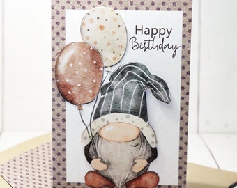 Handmade layered "Happy Birthday" gnome card