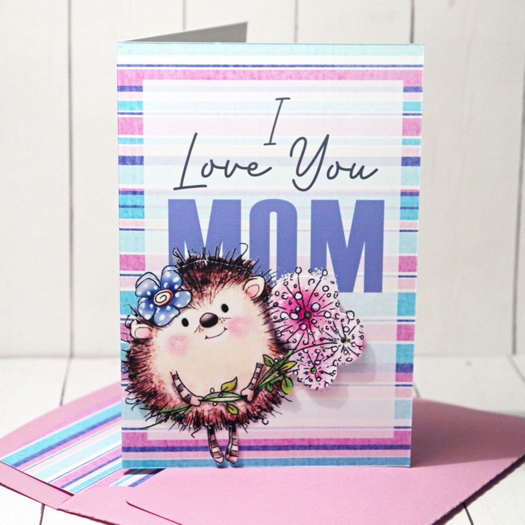 Handmade Layered "i Love You Mom" Card With Matching Envelope and Liner ...