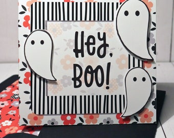 Handmade "HeyBoo" ghost card with matching envelope and liner