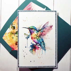 Handmade &quot;Hummingbird&quot; card with matching envelope