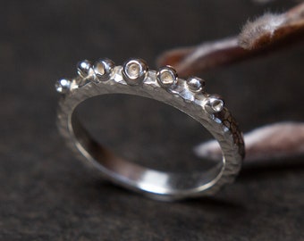 Textured Stackable Silver Ring, Ring with Granulation, Texture and Bubbles Ring