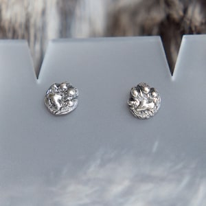 Sweet Silver Cat Paws Stud Earrings - Handmade Adorable Jewelry