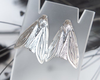 Stunning Handmade Moth Silver Stud Earrings - Unique Statement Piece