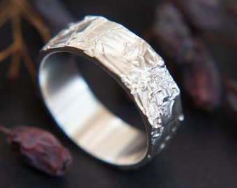 Wide & distinctive minimal foil textured sterling silver ring