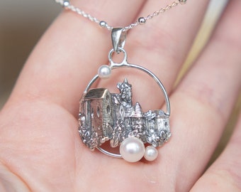 Handcrafted Silver Castle Pendant with Pearls, Fairy Tale Pendant, Magical Necklace, Medieval Silver Necklace, Castle Pendant, Gothic Jewel