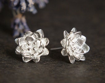 Delicate Silver Waterlily Stud Earrings - Handcrafted Floral Jewelry