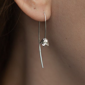 Long Silver Lily of the Valley Earrings - Dainty Flower Jewelry