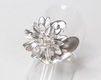 Big and Beautiful: Handcrafted Water Lily Silver Ring