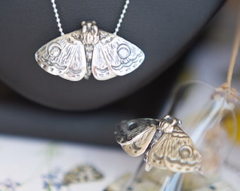 Moth Silver Jewelry Set of Ring and Pendant, Delicate Butterfly Necklace, Animal Lover Gift, Butterfly Jewelry, Handcrafted Insect