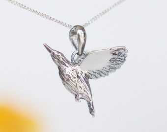 Handgefertigter Eisvogel Vogel Silber Anhänger, Eisvogel Schmuck, Detaillierte Vogel Halskette, 925 Tier Anhänger, Freiheit Geschenk, Eisvogel