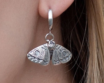 Moth Silver Earrings, Delicate Butterfly Earrings, Nature Lover Gift, Animal Lover Gift, Moth Jewelry, Insect Earrings, Butterfly Lover Gift