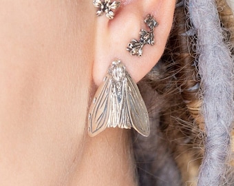 Moth Inspired Silver Stud Earrings - Exquisite Handmade Jewelry