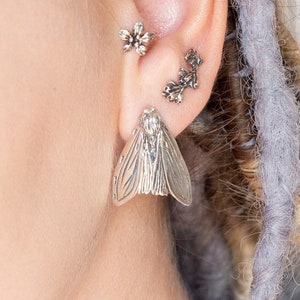 Moth Inspired Silver Stud Earrings Exquisite Handmade Jewelry image 1