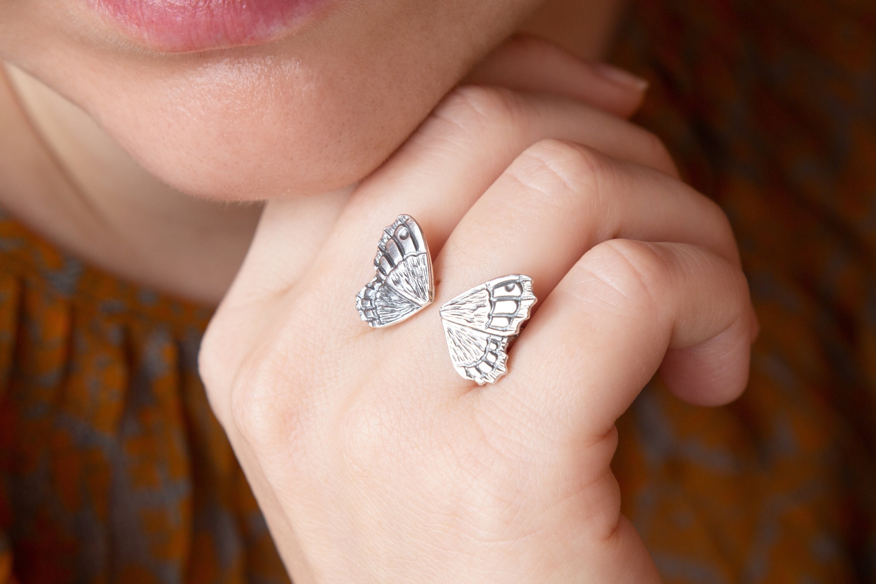 Bague ailes de papillon réglables en argent - Bijoux délicats inspirés de la nature - Cadeau gravé