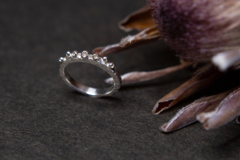 Textured Stackable Silver Ring, Ring with Granulation, Texture and Bubbles Ring image 1