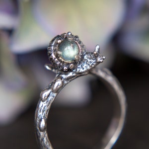 Handcrafted Cute Snail Silver Ring with Labradorite Gemstone Whimsical and Unique Jewelry image 3