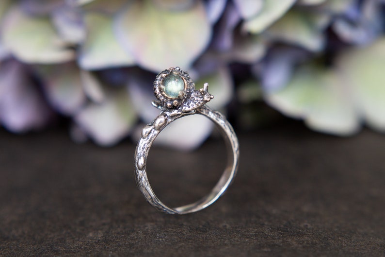 Handcrafted Cute Snail Silver Ring with Labradorite Gemstone Whimsical and Unique Jewelry image 1