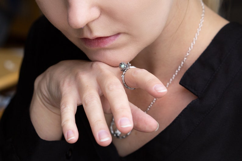 Handcrafted Cute Snail Silver Ring with Labradorite Gemstone Whimsical and Unique Jewelry image 4