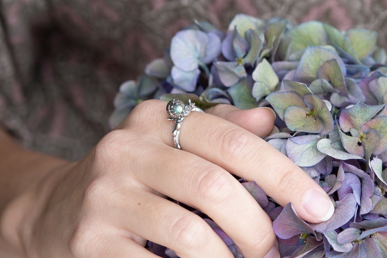 Handcrafted Cute Snail Silver Ring with Labradorite Gemstone Whimsical and Unique Jewelry image 8