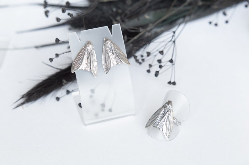Moth Inspired Silver Stud Earrings Exquisite Handmade Jewelry image 9