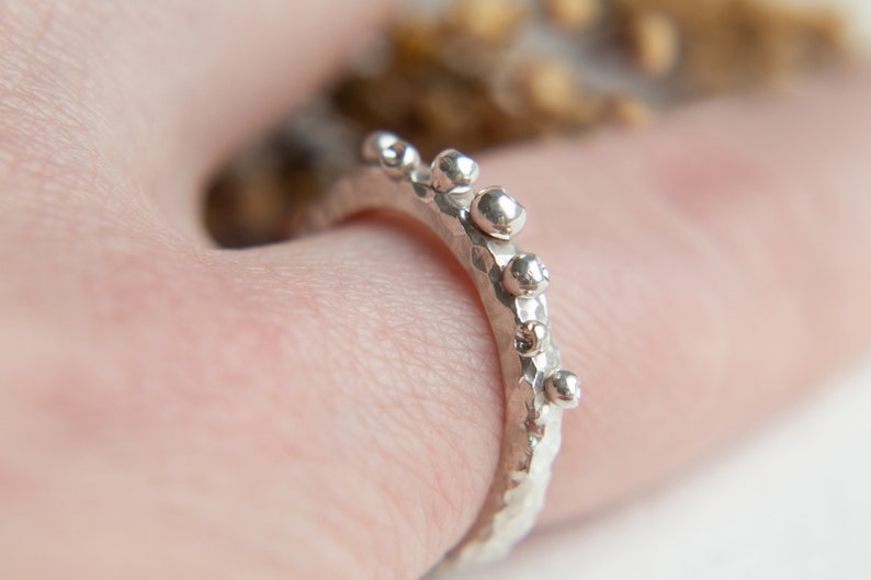 Textured Stackable Silver Ring, Ring with Granulation, Texture and Bubbles Ring image 2