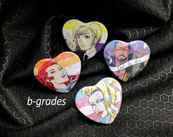 B GRADES Holographic Tinback Heart Pins - Buttons, Ita Bag, Pride Flags, Elena Turks, Lesbian, Nonbinary, Trans, Transgender, Final Fantasy