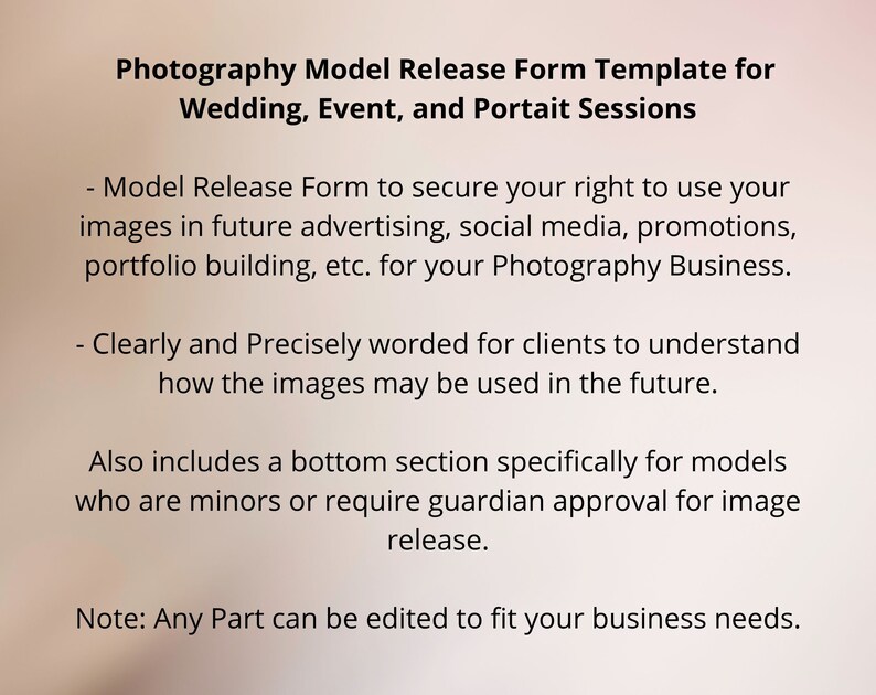 Model Release Form Template for Photographers, Model Release for Adults