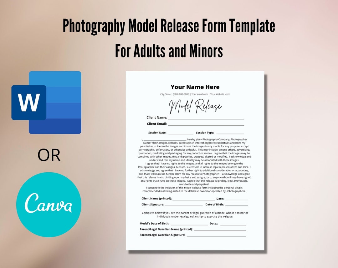 Model Release Form Template for Photographers, Model Release for Adults