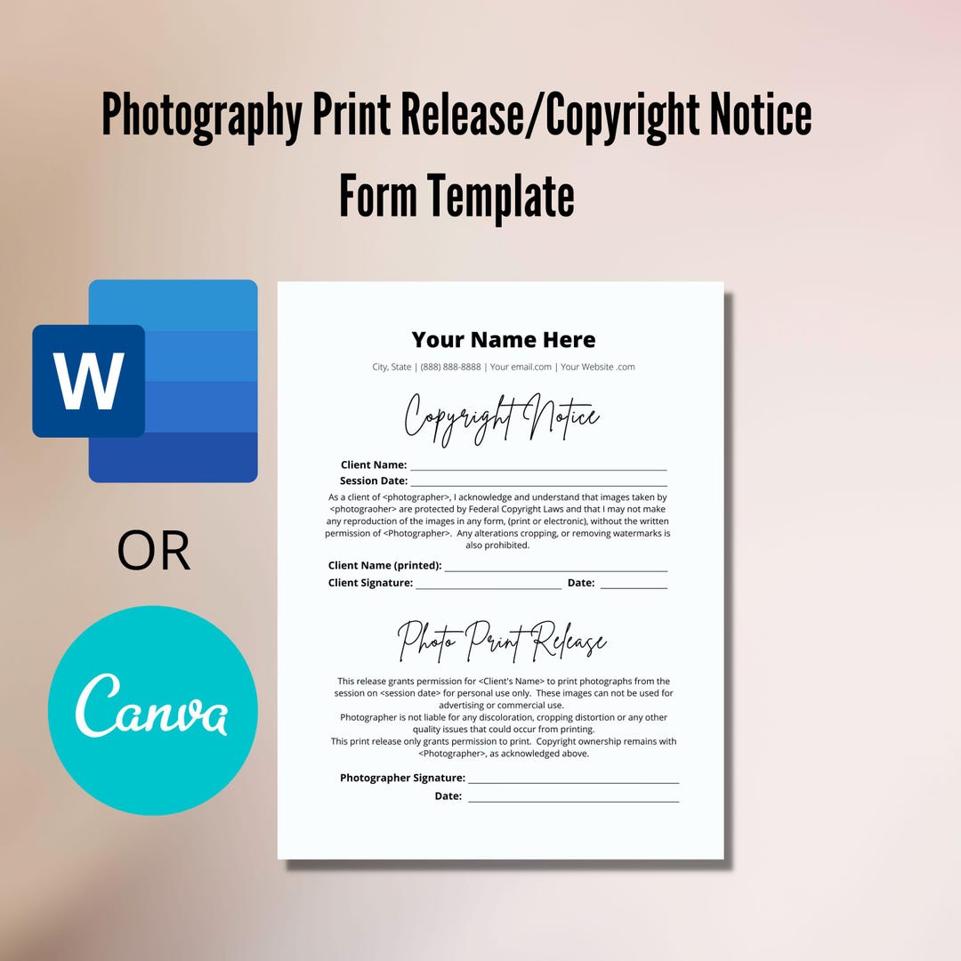 Print Release Form Template for Photographers, Copyright Notice Form ...
