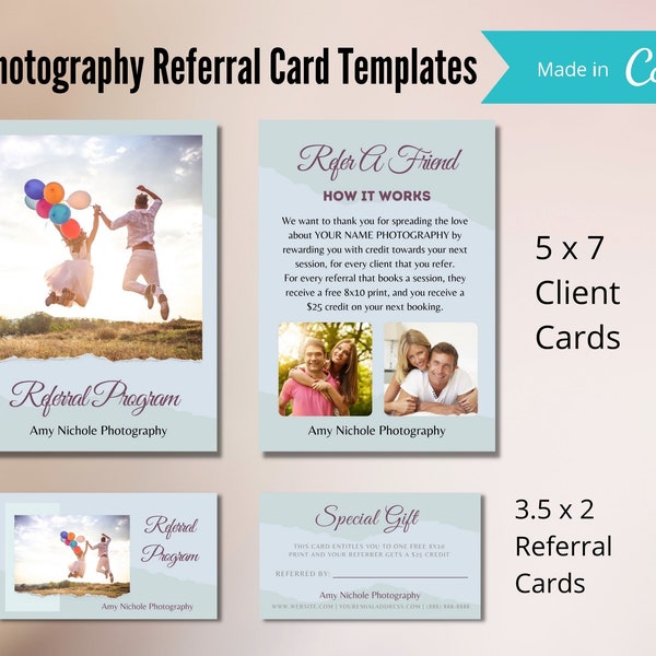 Client Referral Card Templates for Photographers, Referral Program Flyer Cards, Printable Forms for Business Owners