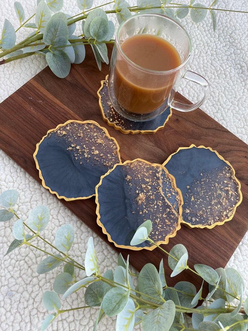 Gold Leaf Resin Coasters Etsy