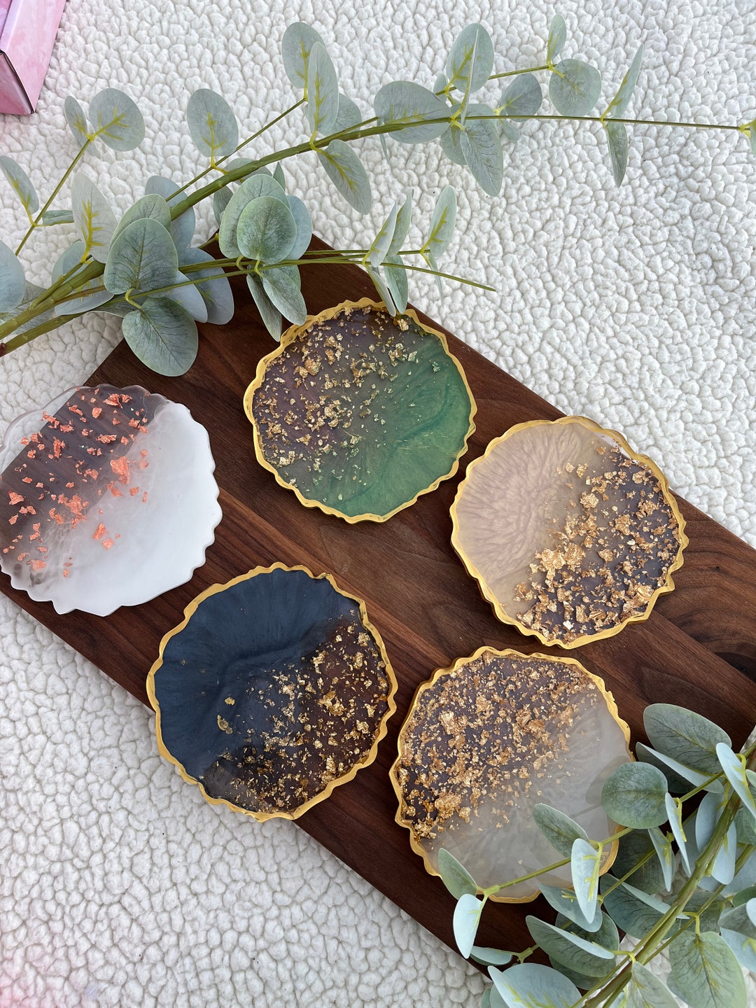 Gold Leaf Resin Coasters Etsy