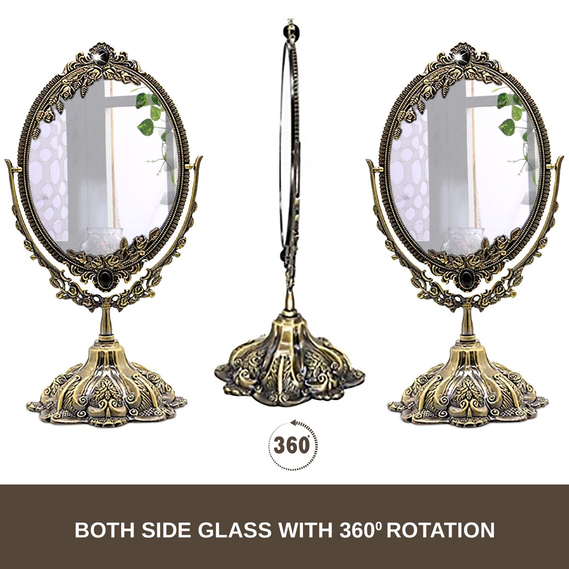 Vintage Style Makeup Desk Mirror With Wood Comb Two Sided Etsy