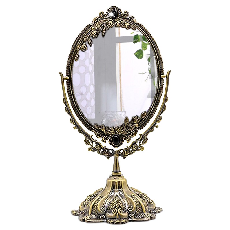 Vintage Style Makeup Desk Mirror With Wood Comb Two Sided Etsy