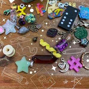 Trinket Tin Crow Core mystery tin Miniature Charms, Resin Figures & Crystals, tiny treasures,i-spy bags, mystery scoops