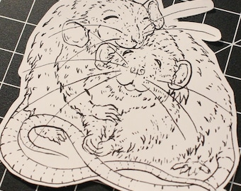 Hugging Friendship Rat Stickers 5 cm | 3x Stickers