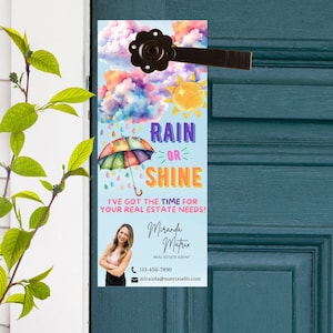 Sommer-Immobilienmarkt, Maklertürschild, Türschild Türschild Regen oder Sonnenschein Frühling