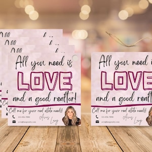 Love and Realtor Valentines Day Real Estate Marketing Pop-By Tags, Realtor and Referrals Marketing Tags, Printable, Editable Canva