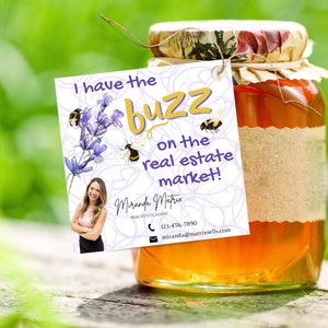 Printable Marketing Tags, Realtor Pop By Tag, Client Appreciation Summer Real Estate Buzz Bee, Spring Summer Referrals
