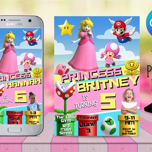 Editable Princess Peach Birthday Invitation, Canva Printable Birthday Party Invitations, Digital Party Invite, Birthday Party